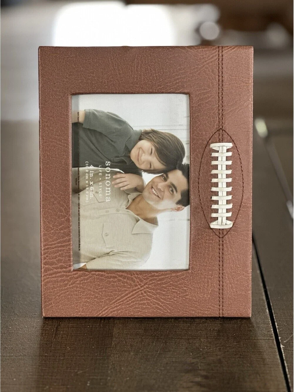 Sonoma Football Photo Frame 4x6 Brown Faux Leather White Laces Sports Decor